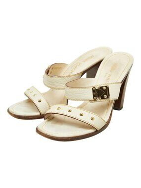 Louis Vuitton Studs High Heels Mules Ivory Leather